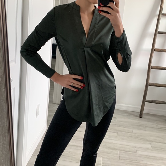 H&M Dark Green Festive Classy Blouse / Size XXS - Picture 2 of 13